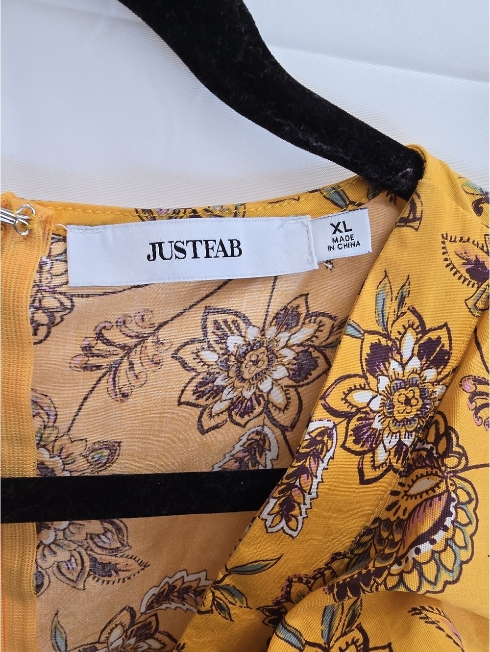 JustFab Floral Ruffle Mini Dress XL Mustard Yellow Smocked Waist NWT - Picture 4 of 7